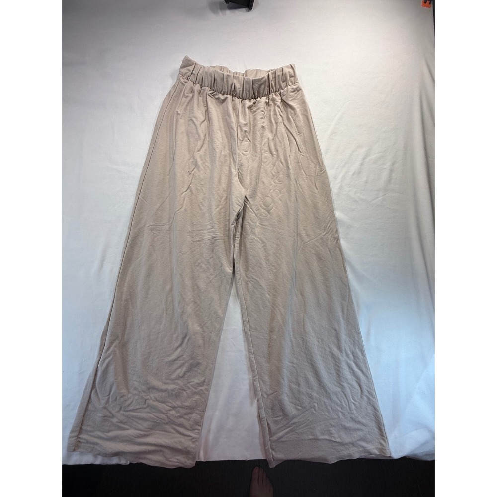 H&M Women Small Beige Wide Leg Lounge Pants High Waist Elastic Jersey Trousers